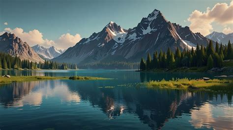 Premium Photo | Stunning Painting of a Mountain Lake with Majestic ...