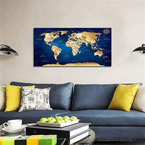 Vista Auction - Wall Art Blue map of The World Painting Ready to Hang ...