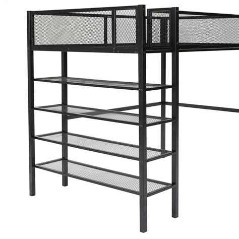 Modern Style Loft Bed with 4-Tier Shelves and Storage, Metal Loft Bed ...