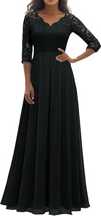 Amazon.com: Women's Long Tulle Evening Dress Elegant 3/4 Sleeve Lace Chiffon Flowy Bridesmaid ...