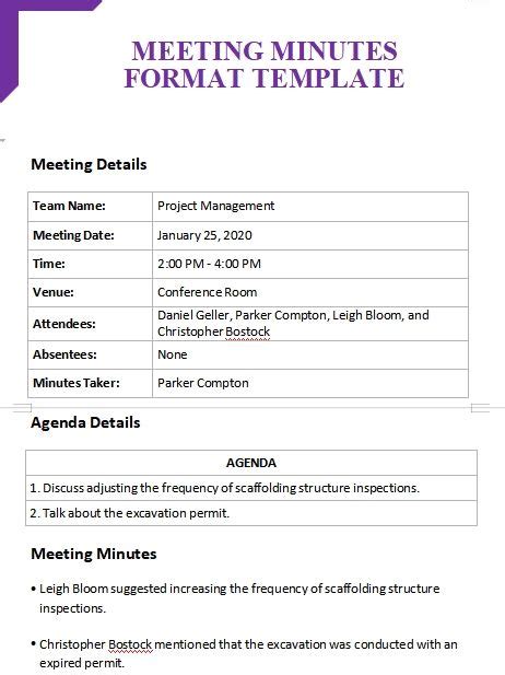 10+ Meeting Minutes Format Template | Meeting notes template, Free printable certificate ...