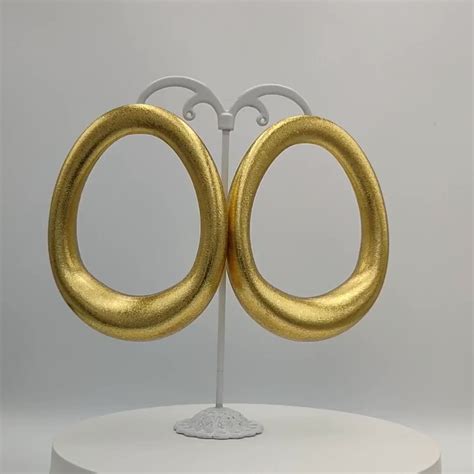 Aged Big Half Moon Hoop Earrings Gold Spiral Swirl Semi Circle Large ...