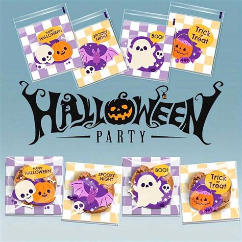 100 Packs Halloween Self-Seal Gift Bags, Cartoon Pumpkin Ghost Treat Or ...