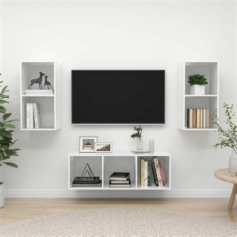 JUDYY 3079742 TV Cabinet Set High-Gloss White Wood Material Living Room ...