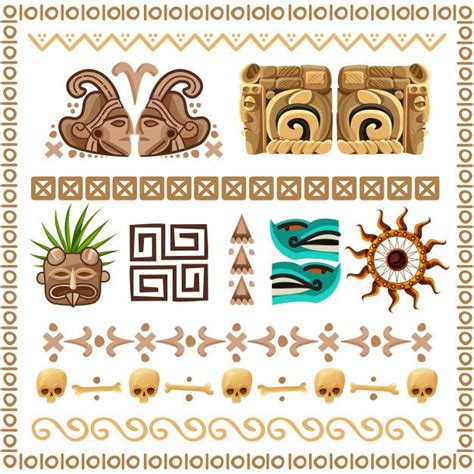 Free Vector | Mayan ornaments and patterns cartoon set | Mayan symbols ...