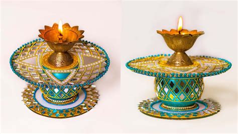 Easy Kundan Diya Decoration l Simple Diwali Decorations | Glass Diya ...