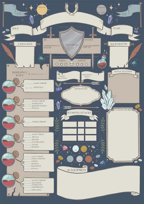 Dnd 5e Character Sheet Full Colour Blue Background Printable Download ...