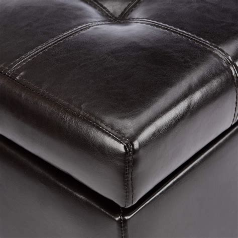 Tufted Faux Leather Storage Ottoman Bench, Brown | eBay