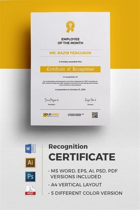 Recognition Certificate Template