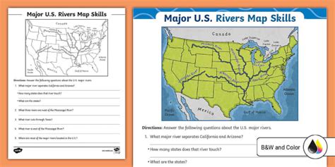 Fifth Grade Major U.S. Rivers Map Skills Activity - Twinkl