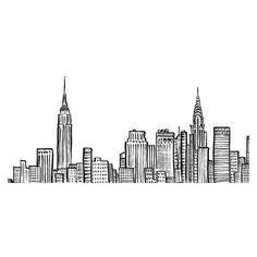 Abstract Black and White Minimalist New York City Skyline Drawing ...