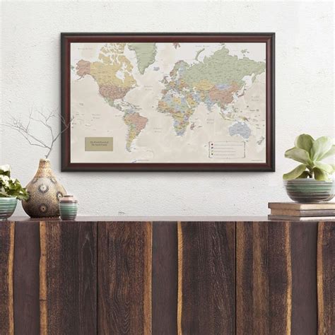 Framed World Travel Map With Pins - Etsy