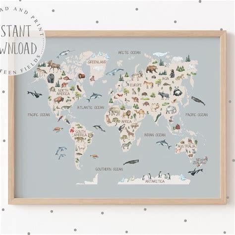 Animals Map of the World - Etsy