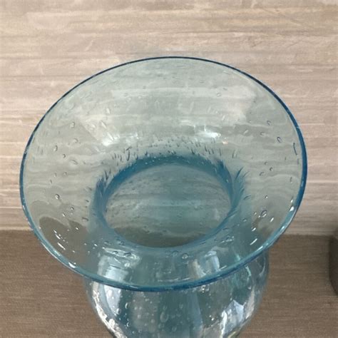 Hand Blown Art Glass Varying Size Bubbles Blue Aqua Vase Vintage 9”x4 ...