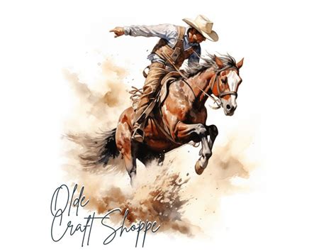 Watercolor Western Cowboy Rodeo Bronc Riders Clipart Bundle, Wild West ...