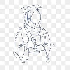 Hand Draw Of Muslimah Graduation, Graduation Drawing, Hand Drawing ...