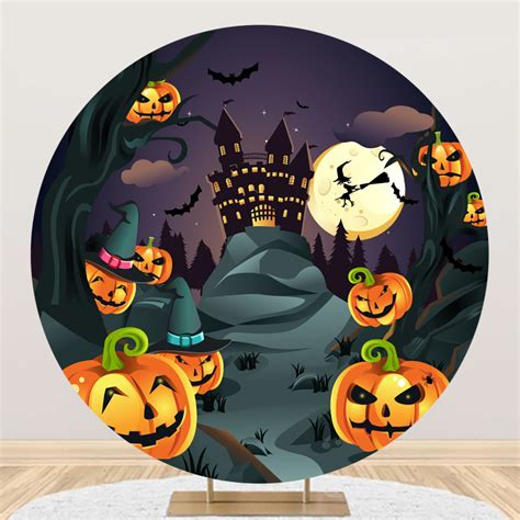 Halloween Party Round Backdrop Cover Full Moon Night Pumpkin Witch ...