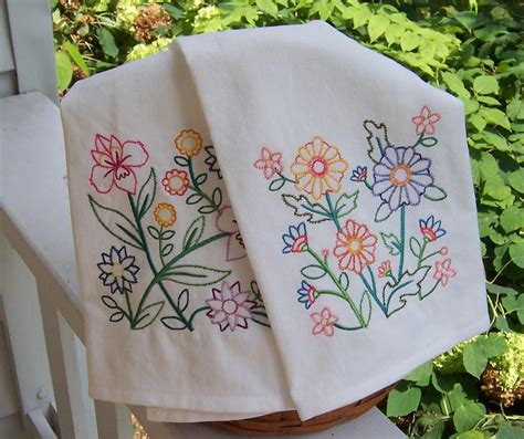 Flowers and More Flowers Embroidered Tea Towel Set of | Etsy | Dish towels, Embroidered towels ...