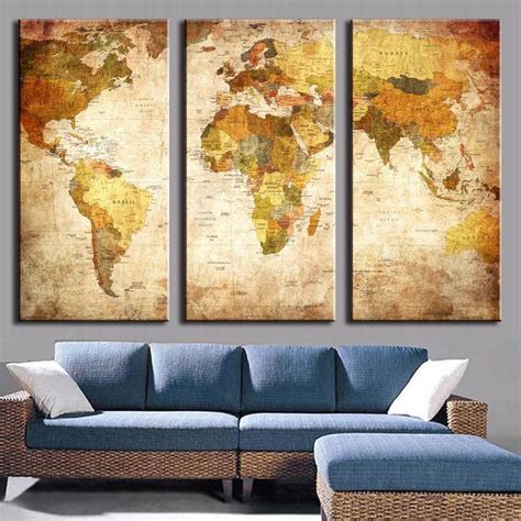 Modern World Map 3 Piece Canvas | Map canvas art, World map art, Map ...