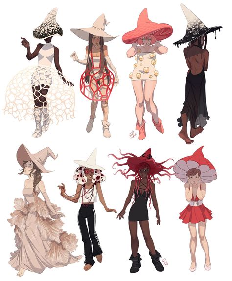 character designs of witches based on various species of mushroom ...