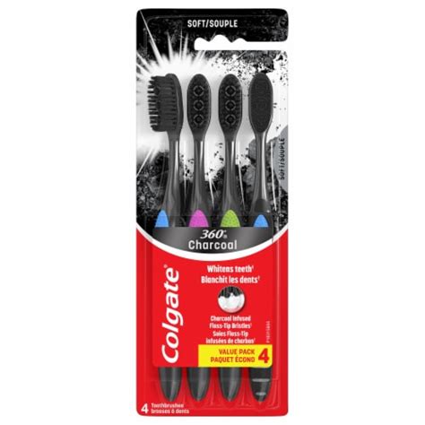 Colgate® 360® Charcoal Floss-Tip Bristles Soft Toothbrush Value Pack, 4 ct - Fred Meyer