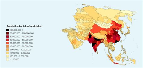 [OC] Map of Asia's population by subdivisions - Spend yesterday doing this, was advised to post ...