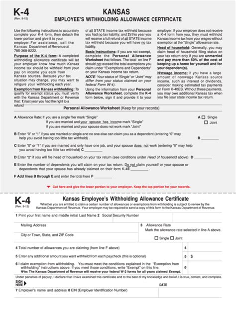 Fillable Form K-4 - Kansas Employee'S Withholding Allowance Certificate printable pdf download