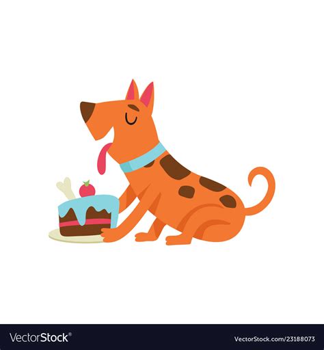 Cute dog eating cake funny cartoon animal Vector Image