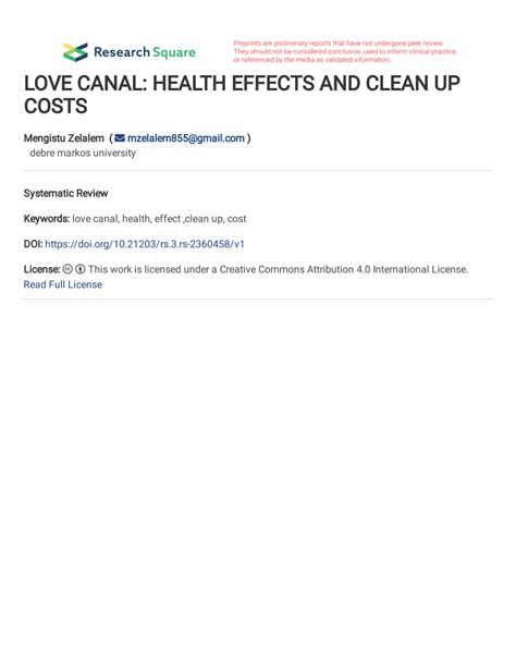 (PDF) Love Canal: Health Effects and Clean Up Costs