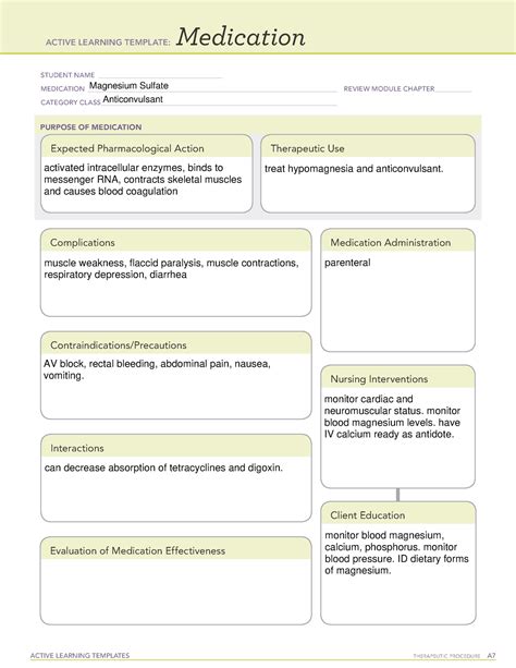 Magnesium sulfate medication template ATI - ACTIVE LEARNING TEMPLATES THERAPEUTIC PROCEDURE A ...