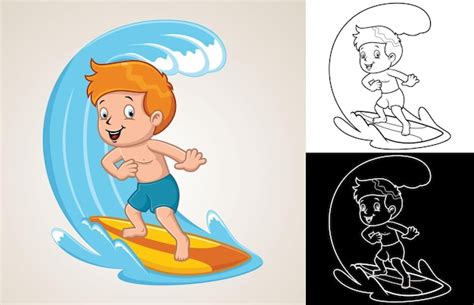 Premium Vector | Cartoon boy surfing in big wave