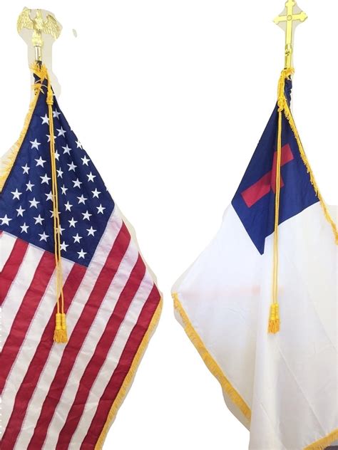 Amazon.com : 8 FT Combo Deluxe US and Christian Indoor Flag Pole Sets With Gold Fringed ...