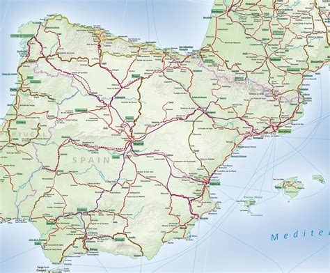 Espagne rail carte - carte de l'Espagne rail (le Sud de l'Europe - Europe)