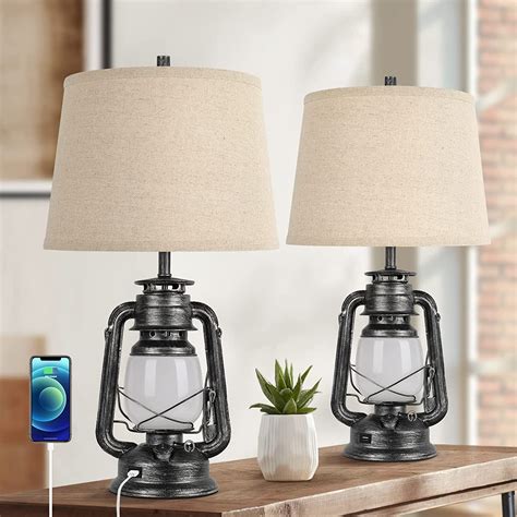 Set of 2 Farmhouse Table Lamps for Living Room, 3-Way Dimmable Touch ...