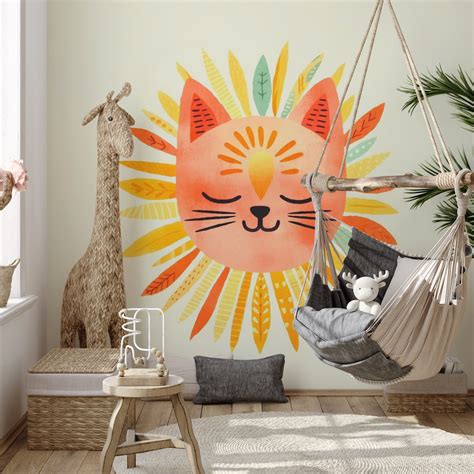 Cute Cat Smiling Face Watercolor Art wallpaper - Free shipping | Happywall