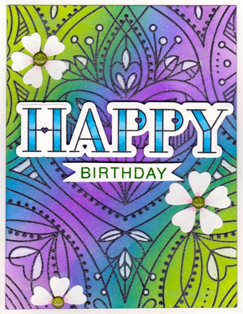 Happy Birthday - Simon Says Stamp stained glass heart background stamp & words #kapro61 ...