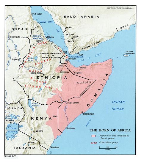 Detailed map of Horn of Africa with relief – 1972 | Vidiani.com | Maps ...