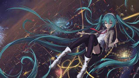 cityscape, Hatsune Miku, Thigh highs, Vocaloid, Fireworks Wallpapers HD ...