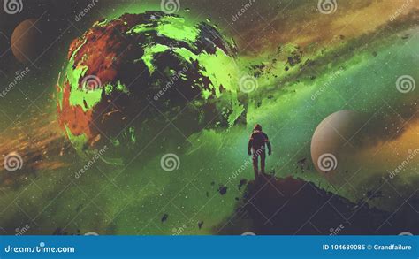 Astronauta Que Mira El Planeta ácido Stock de ilustración - Ilustración de pintura, cielo: 104689085