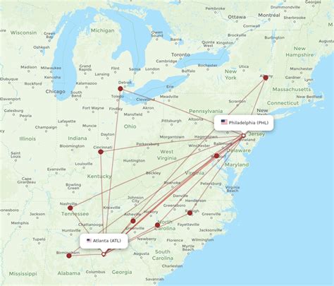 All flight routes from Philadelphia to Atlanta, PHL to ATL - Flight Routes