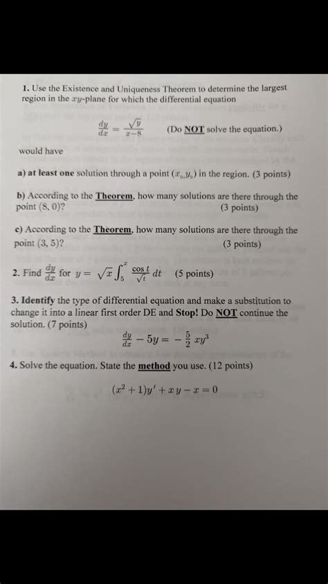 Solved 1. Use the Existence and Uniqueness Theorem to | Chegg.com