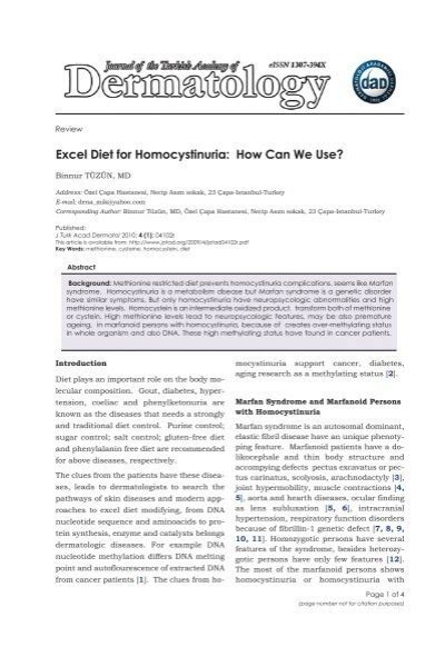 Excel Diet for Homocystinuria: How Can We Use? - Jtad.org