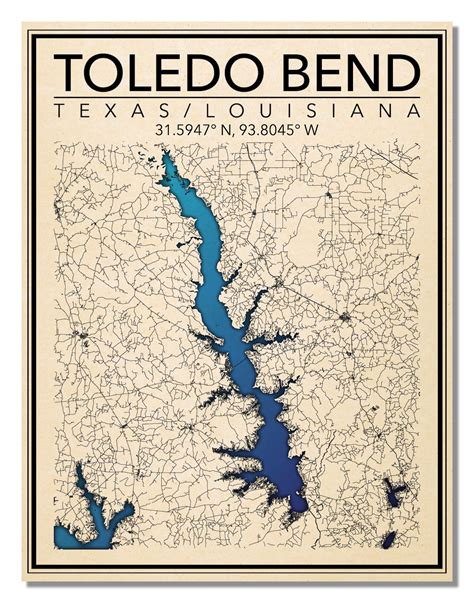 Wall Art Map Print of Toledo Bend Reservoir Texas/louisiana - Etsy