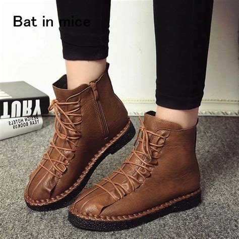 Quality PU Leather Winter Boots Women Shoes Ankle Boots Winter Shoes 2019 Comfortable Flat Ankle ...