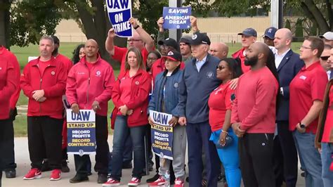 President Biden Makes Historic Visit To Striking UAW Workers On Picket Line