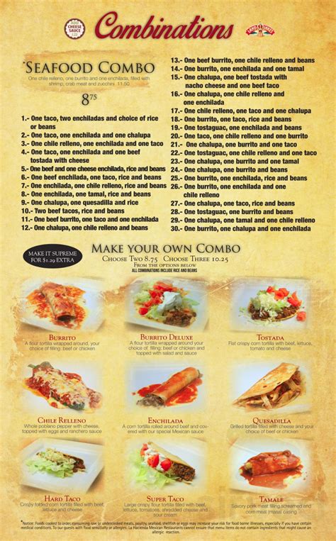 Menu for La Hacienda Mexican Restaurant in Goose Creek, South Carolina