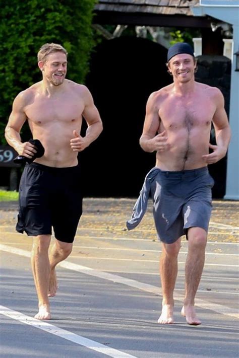 Shirtless Charlie Hunnam and Garrett Hedlund Show Off Muscles on Barefoot Run in Hawaii