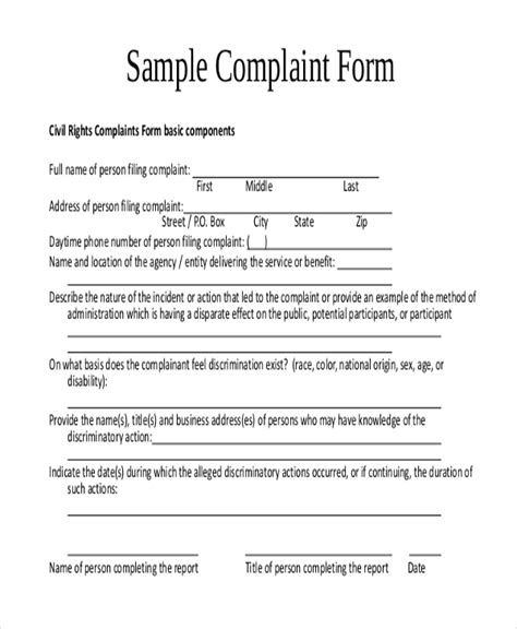 FREE 23+ Sample Complaint Forms in PDF | MS Word | Excel