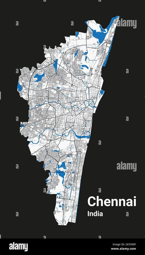 Carte Chennai. Carte détaillée du quartier administratif de Chennai. Panorama urbain ...