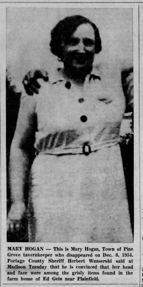 Photo of Mary Hogan, second victim of Ed Gein; murdered in 1954 - Newspapers.com™